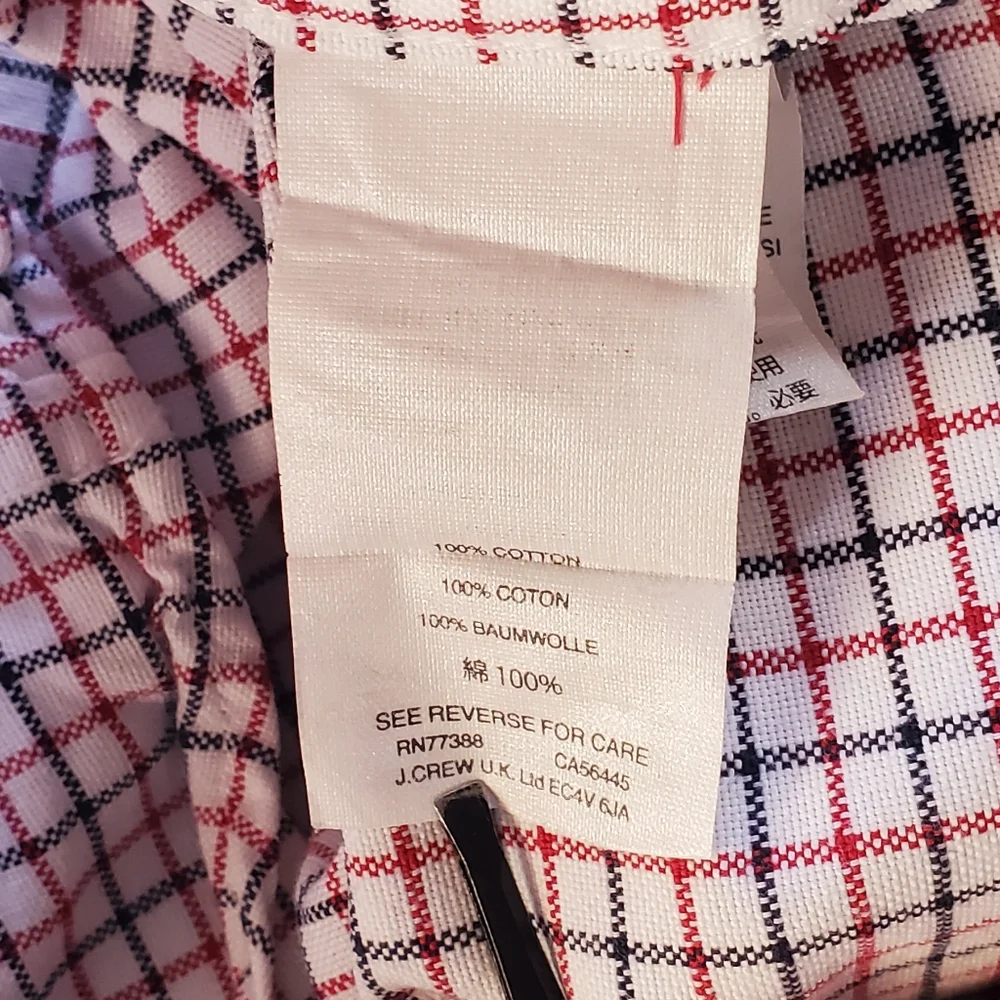 ♧ J Crew All Cotton Oxford Slim Plaid Buttoned Shirt Size Medium White Blue Red